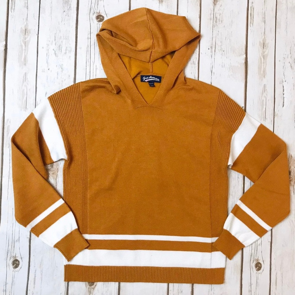 Freshman Nordstrom Girls Gold Hooded Varsity Sweater Size M 8 10 LIKE NEW